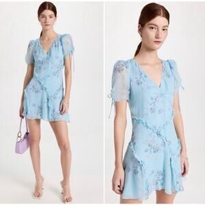 LoveShackFancy Posh Mini Dress Floral Print Cottagecore Romantic Ruffle - Size 8